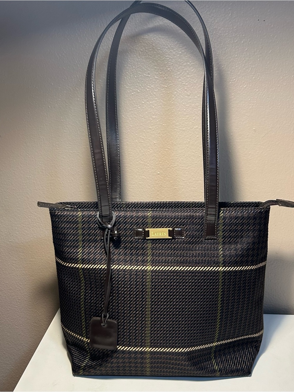 Lauren Ralph Lauren Tote Shoulder Bag Plaid Vintage Charm